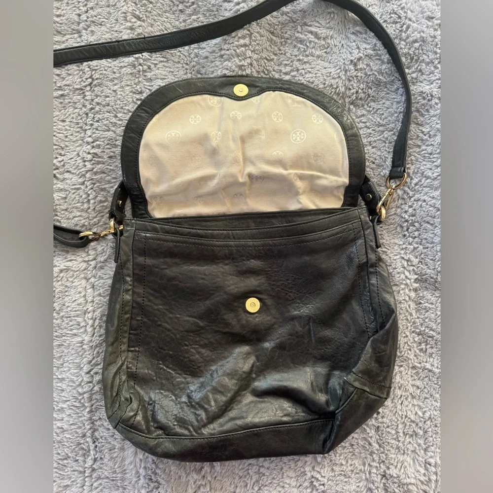 TORY BURCH Distressed Black Leather Crossbody Bag